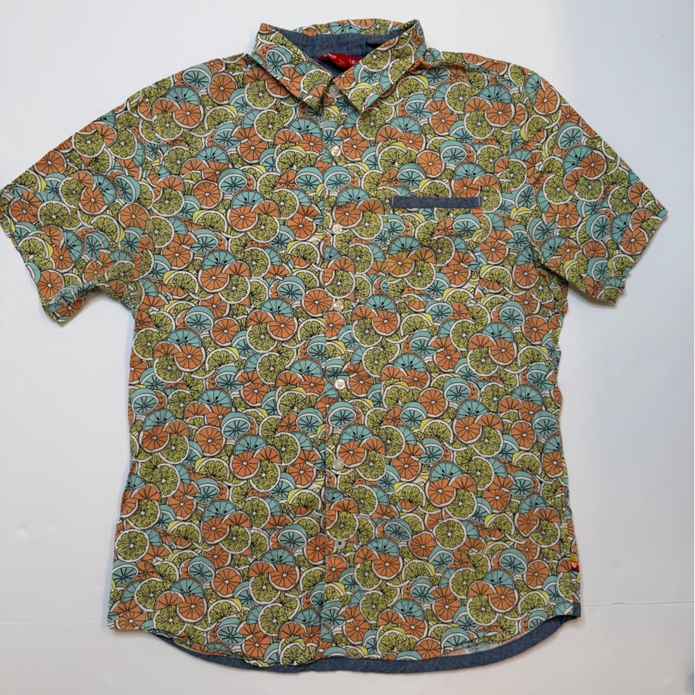 UNIONBAY Citrus Print Short Sleeve Shirt - Orange, Blue, Green